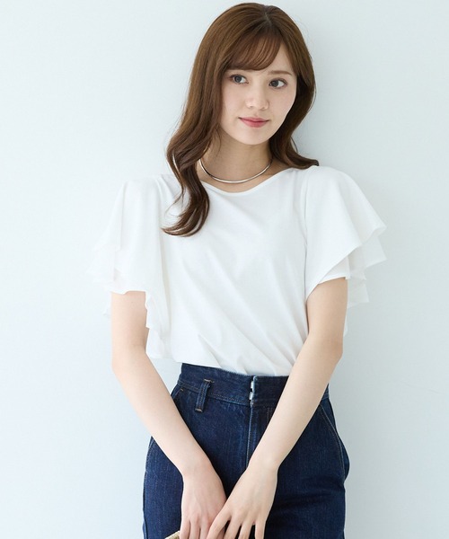 Andemiu tシャツ ラッフルスリーブカットソー498165 レディース