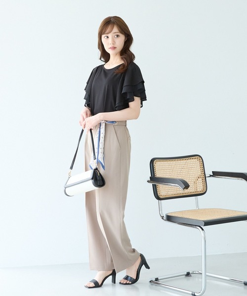 Andemiu tシャツ ラッフルスリーブカットソー498165 レディース