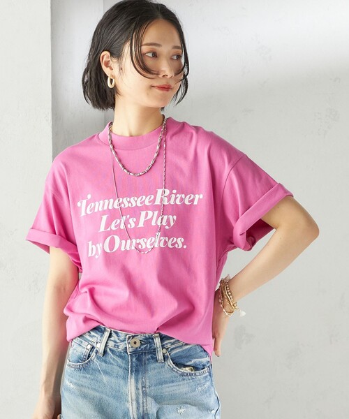 SOUVENIR 売れ筋商品|||スーベニアー Tシャツ トップス レディース Tops Pink 刺繍ロゴクロップドTシャツ