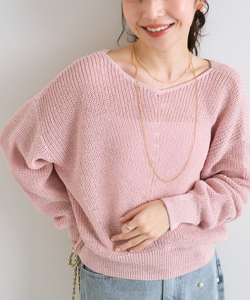 「La boutique BonBon」 Vネックニット FREE ピンク レディース