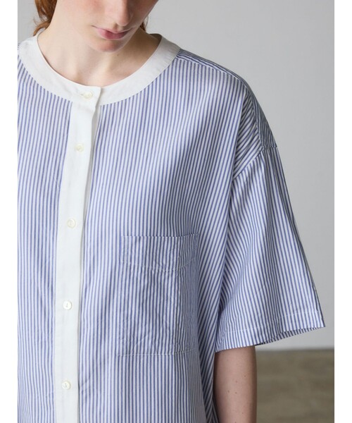 ミディウミ　クレリック　ストライプシャツ　青　25ss MidiUmi（ミディウミ） ワンピース クレリックストライプシャツ