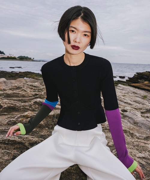 OMMO（オーエムエムオー） カーディガン BLOCKING PEPLUM KT CD