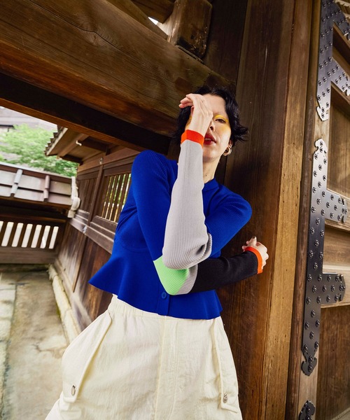 OMMO（オーエムエムオー） カーディガン BLOCKING PEPLUM KT CD