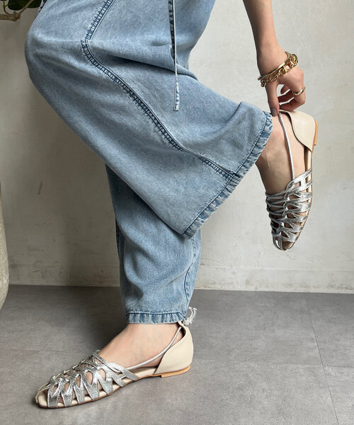 「DouDou」 フラットサンダル 23.5cm シルバー レディース_画像7