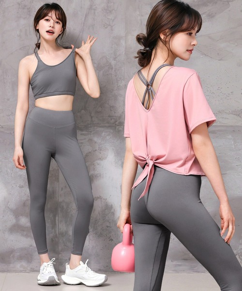 HYS SHOP レギンス スパッツ レディース 半袖ヨガウェアトップス+