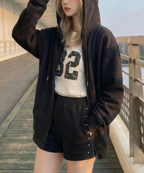 cammie パーカー ジャージファブリックジップパーカー レディース
