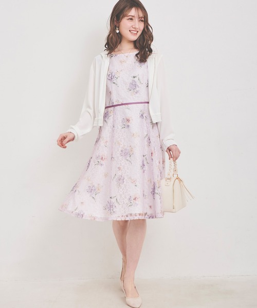 LAISSEPASSEラベンダー ベルト付きAラインロングニットワンピース 38