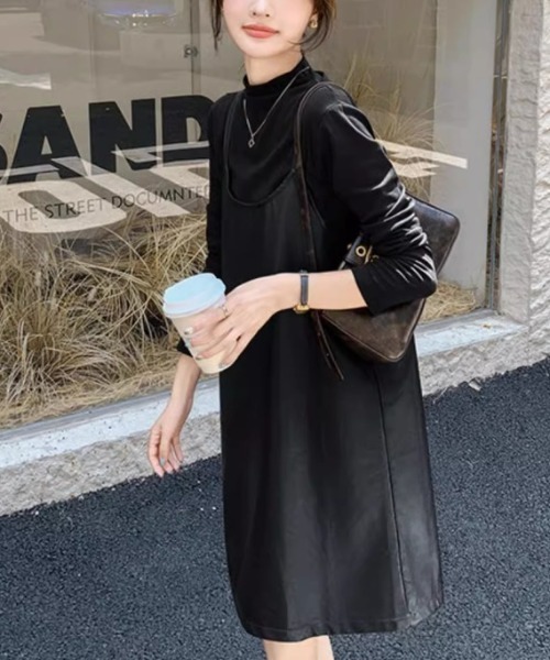 ワンピース フェイクレザーキャミソールミニワンピース : ZOZOTOWN