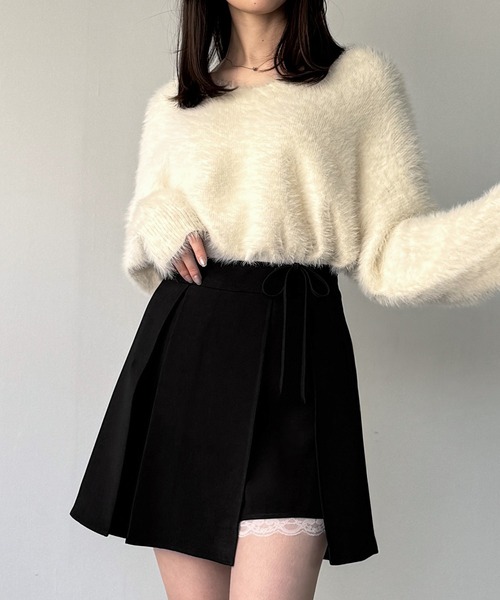 JUNOAH（ジュノア） スカート サイドリボンラップ風プリーツレース