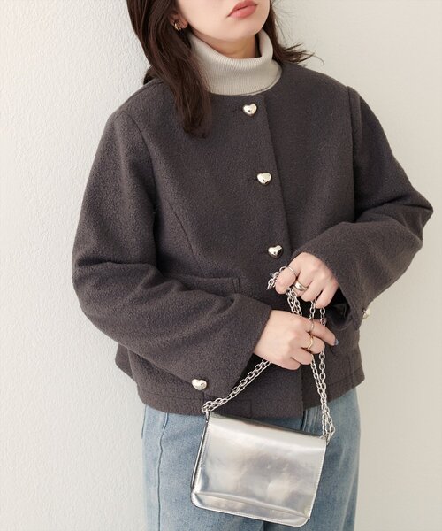 natural couture ハート釦ほっこり素材コートジャケット ハート釦ほっこり素材コートジャケット | natural couture