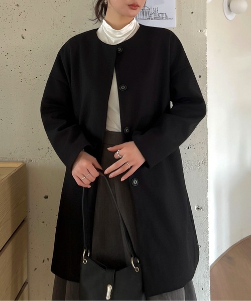 最終値下げ　美品　EMMEL REFINES ノーカラーコート ブラック Maison Calme ノーカラーコート コート ふんわりシルエットノーカラー
