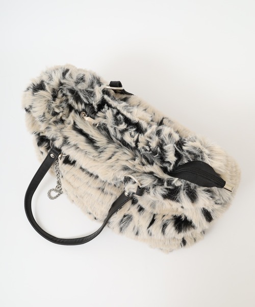 ファー付きチェック柄トートバッグ F トートバッグ チェック柄フェイクファートートバッグ レディース