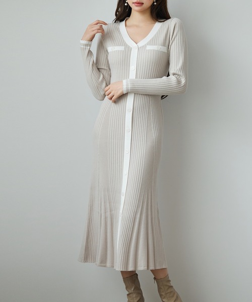 SAISON DE PAPILLON（セゾンドパピヨン） ワンピース 配色リブ編み