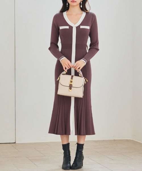 SAISON DE PAPILLON（セゾンドパピヨン） ワンピース 配色リブ編み