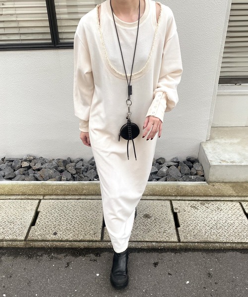ワンピース レイヤードデザインワッフルワンピース（kiharu original）/ ロング丈 レイヤード風 サーマル 長袖 春 春服