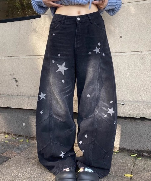 ViViDAY ワイドパンツ ジーンズ デニム デニムパンツ 星柄ワイドデニム