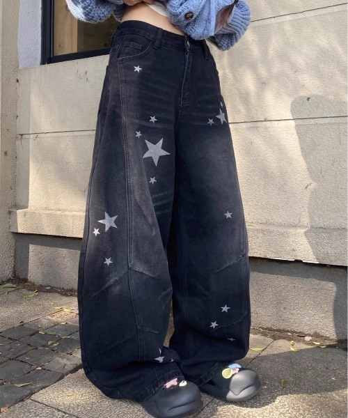ViViDAY ジーンズ デニム デニムパンツ 星柄ワイドデニムパンツ