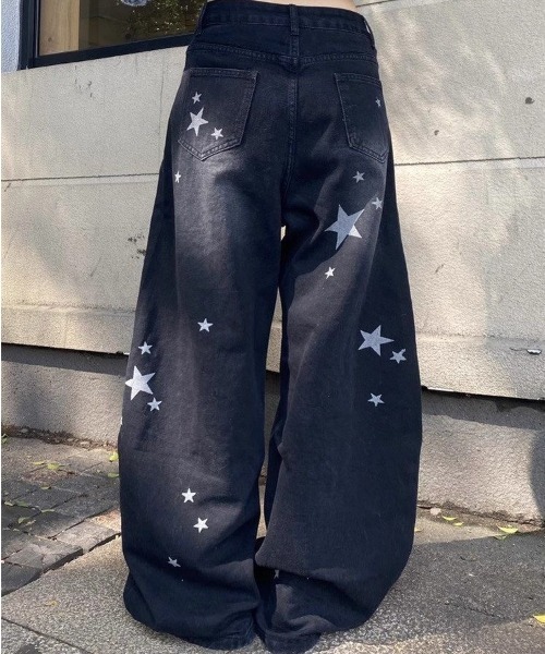 ViViDAY ワイドパンツ ジーンズ デニム デニムパンツ 星柄ワイドデニム