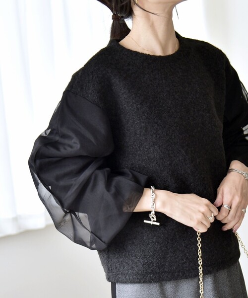 quaranciel quaranciel:「洗濯機可能」ボア × チュール コンビ クルー