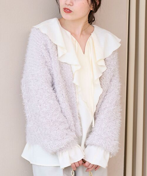 le.coeur blanc（ルクールブラン） カーディガン ラメフェザーモール