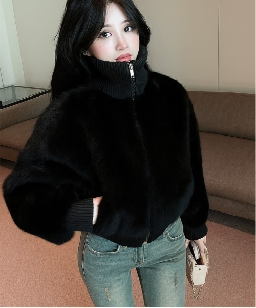 ヤマダヤ スルー7 新品未使用 異素材 アウター ファー ブルゾン アウター フェイクファー レディース : ZOZOTOWN Yahoo!店