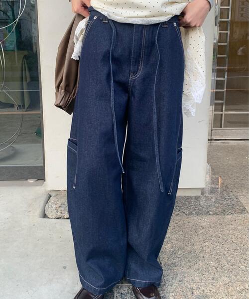 ジーンズ デニム デニムパンツ サイドポケットコクーンデニムパンツ レディース