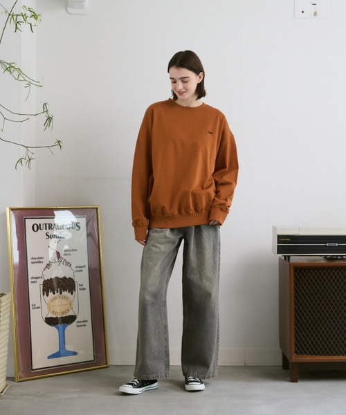 「flaner」 スウェットカットソー SMALL ネイビー レディース_画像4