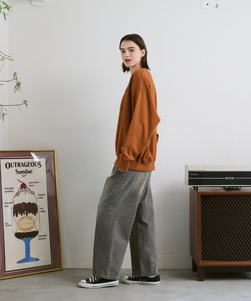 「flaner」 スウェットカットソー SMALL ネイビー レディース_画像5