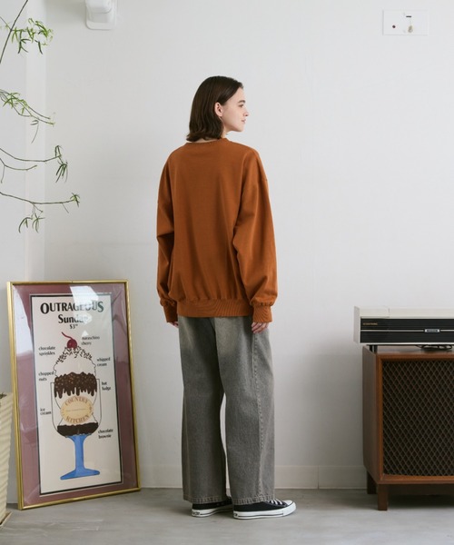 「flaner」 スウェットカットソー SMALL ネイビー レディース_画像6