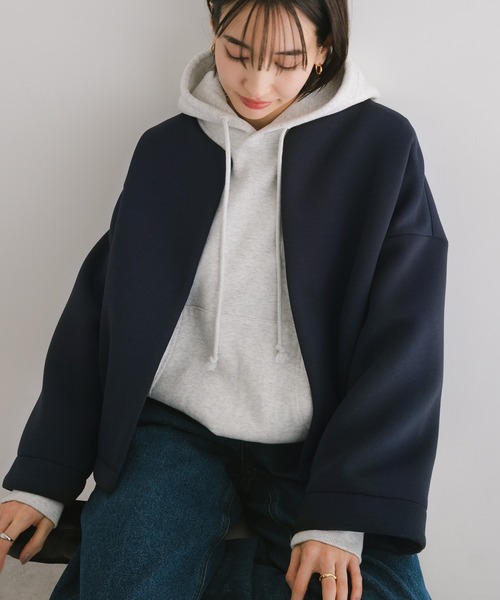 evernavy ノーカラージャケット M ネイビー レディース : ZOZOTOWN