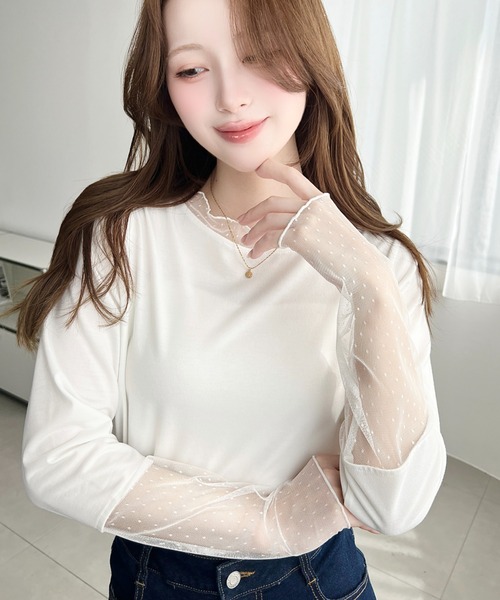 MACHATTドットチュールトップス　新品未使用 moment+ tシャツ ドットチュールレースドッキングプルオーバー