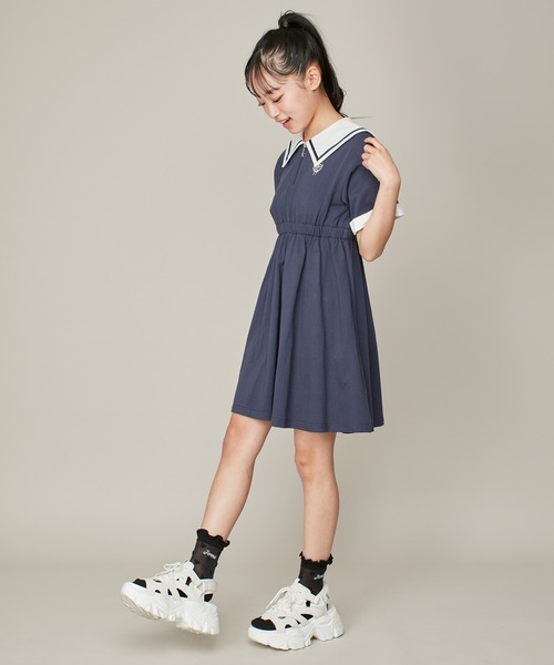 「JENNI love」 「KIDS」半袖ワンピース 140cm ネイビー キッズ_画像3