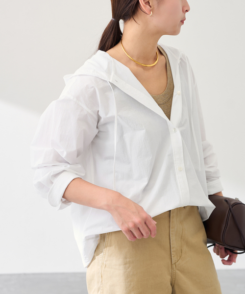 新品☆フレームワーク　VOTE make new clothes フードシャツ FRAMeWORK（フレームワーク） ブラウス シャツ コットンナイロンフード
