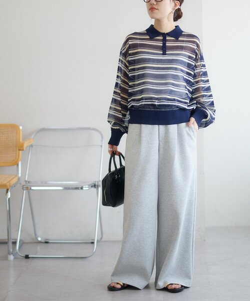 【美品】 Theory 長袖 シアーニット S ライトグレー ボーダー刺繍 Theory - 【美品】 Theory 長袖 シアーニット S ライトグレー ボーダー