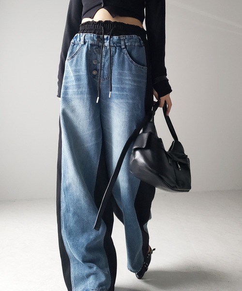 「me+em select」 イージーパンツ FREE ブラック レディース_画像8