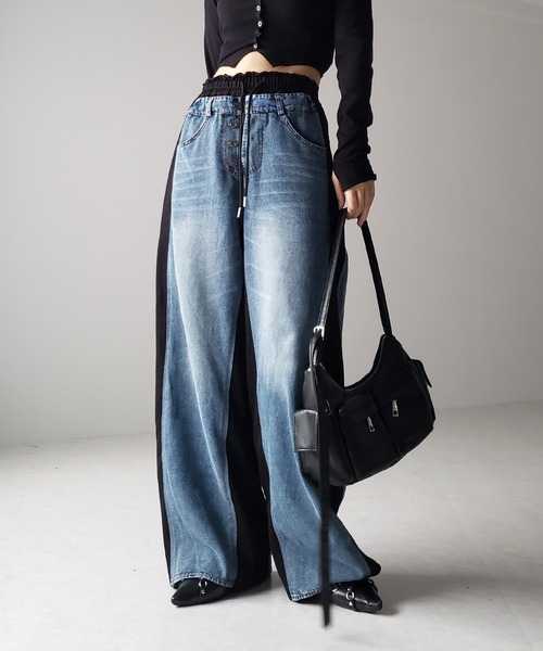 「me+em select」 イージーパンツ FREE ブラック レディース_画像9