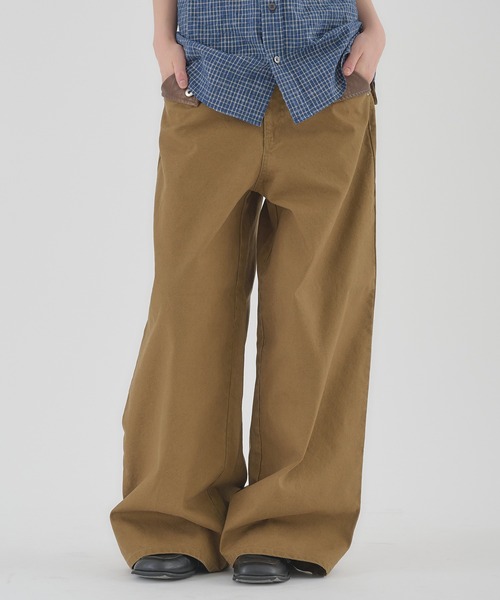 Perushu ワイドパンツ パンツ FAKE LEATHER FLAP WIDE WORK PANTS