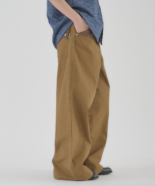 Perushu ワイドパンツ パンツ FAKE LEATHER FLAP WIDE WORK PANTS