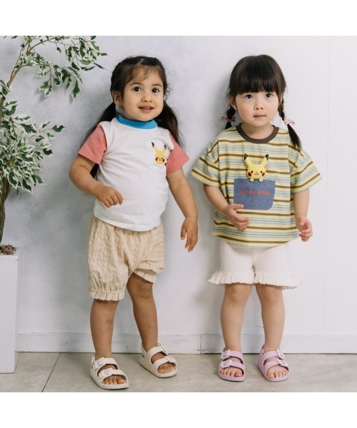 tシャツ monpoke モンポケ 半袖Tシャツ ボーダー ぬいぐるみ