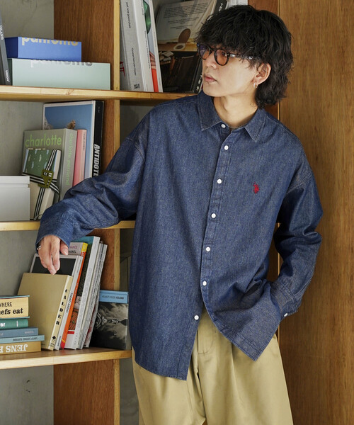 「U.S. POLO ASSN.」 長袖シャツ MEDIUM サックスブルー メンズ_画像4