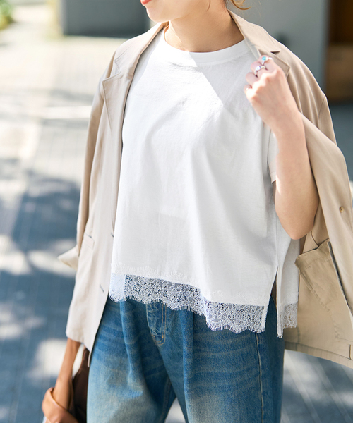 新品タグ付き Spick&Span ヘムレース半袖TシャツM ブラック Spick＆Span（スピック アンド スパン） tシャツ 半袖 「追加