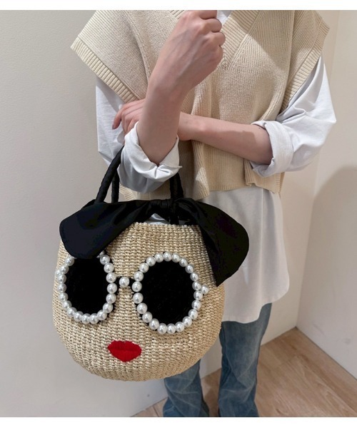 a-jolie  アジョリー　カゴバッグ　ブラック　パール　リボン BEATRICE a-jolie アジョリー リボンかごバッグ パール付き si