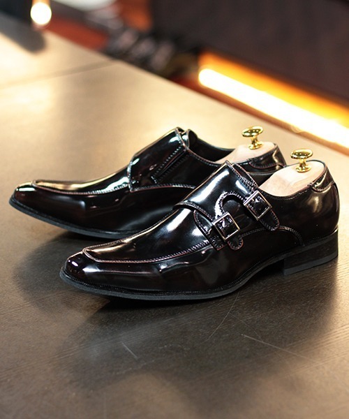 ★新品★ロングノーズ モンク プレーントウ 26CM BL ヒール高 ◆