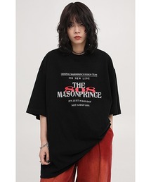 MASONPRINCE 英文字 プリントダメージ Ｔシャツ オーバーサイズ MASONPRINCE tシャツ オーバーサイズフロントロゴ＆808プリントT