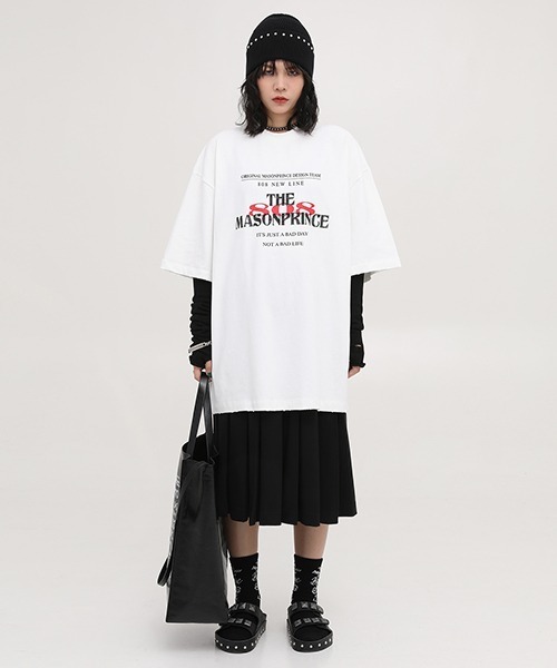 MASONPRINCEプリントラップ Ｔシャツ ウォッシュド 綿 男女兼用 セール】Vネック ナンバリング メッシュTシャツ DT4346
