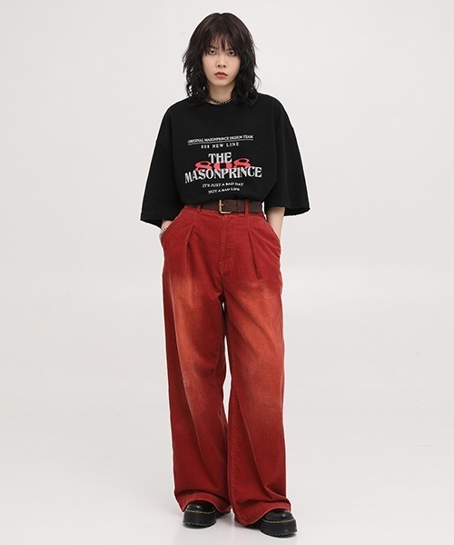 MASONPRINCE プリント Ｔシャツ ヴィンテージ ルーズ 男女兼用 MASONPRINCE tシャツ オーバーサイズフロントロゴ＆808プリントT