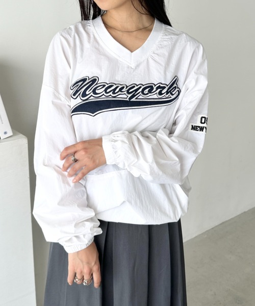 CLEA tシャツ カレッジロゴ刺繍ナイロンプルオーバー レディース
