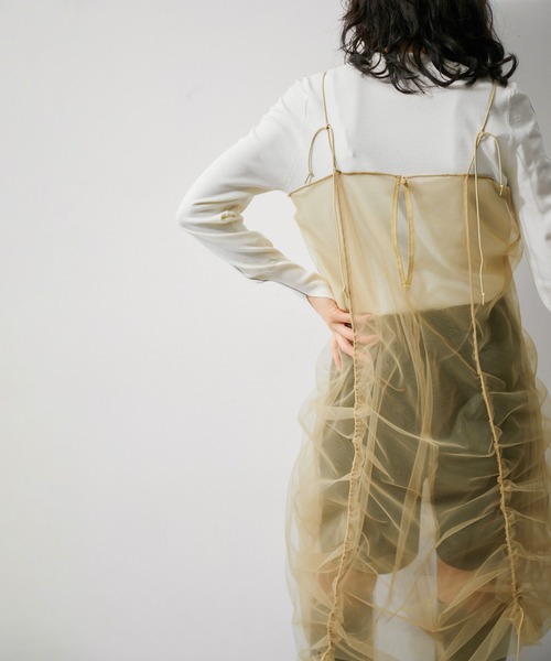 アダムエロペ　チュールコンボワンピース ADAM ET ROPE' ワンピース 「逸品」ドロストリングチュール