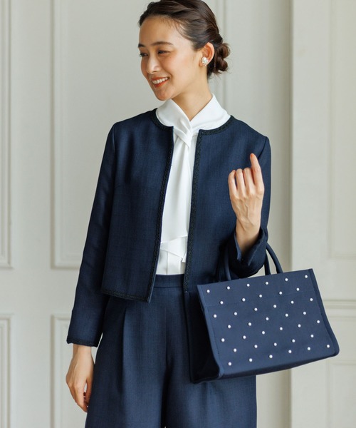 【美品】TOCCA 卒業式 入学式 ツイードジャケット 4 L 黒 紺 リボン form forma（フォルムフォルマ） 喪服 セレモニースーツ セットアップ