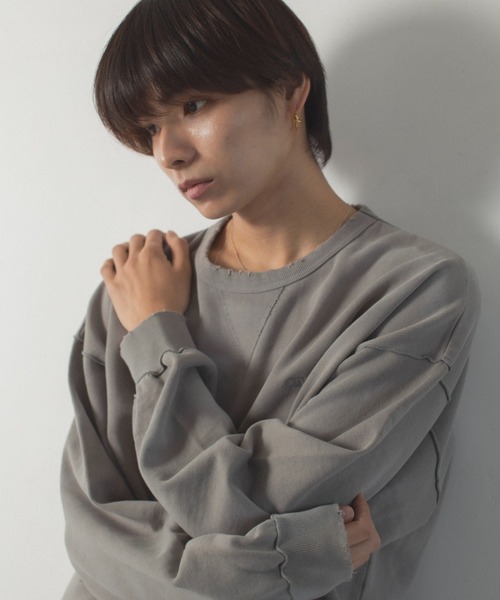 Camphor wood トレーナー スウェット damage fade processing cw logo